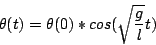 \begin{displaymath}
\theta(t) = \theta(0)*cos(\sqrt{\frac{g}{l}}t)
\end{displaymath}